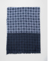 Blue scarf with navy blue trim