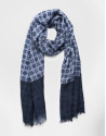 Blue scarf with navy blue trim