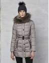 Long greyi ski jacket with leather