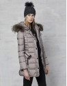 Long greyi ski jacket with leather