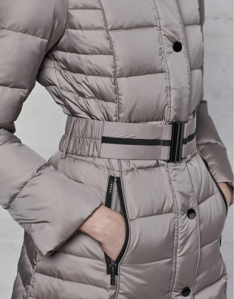 Long greyi ski jacket with leather