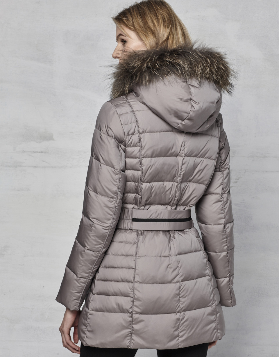 Long greyi ski jacket with leather