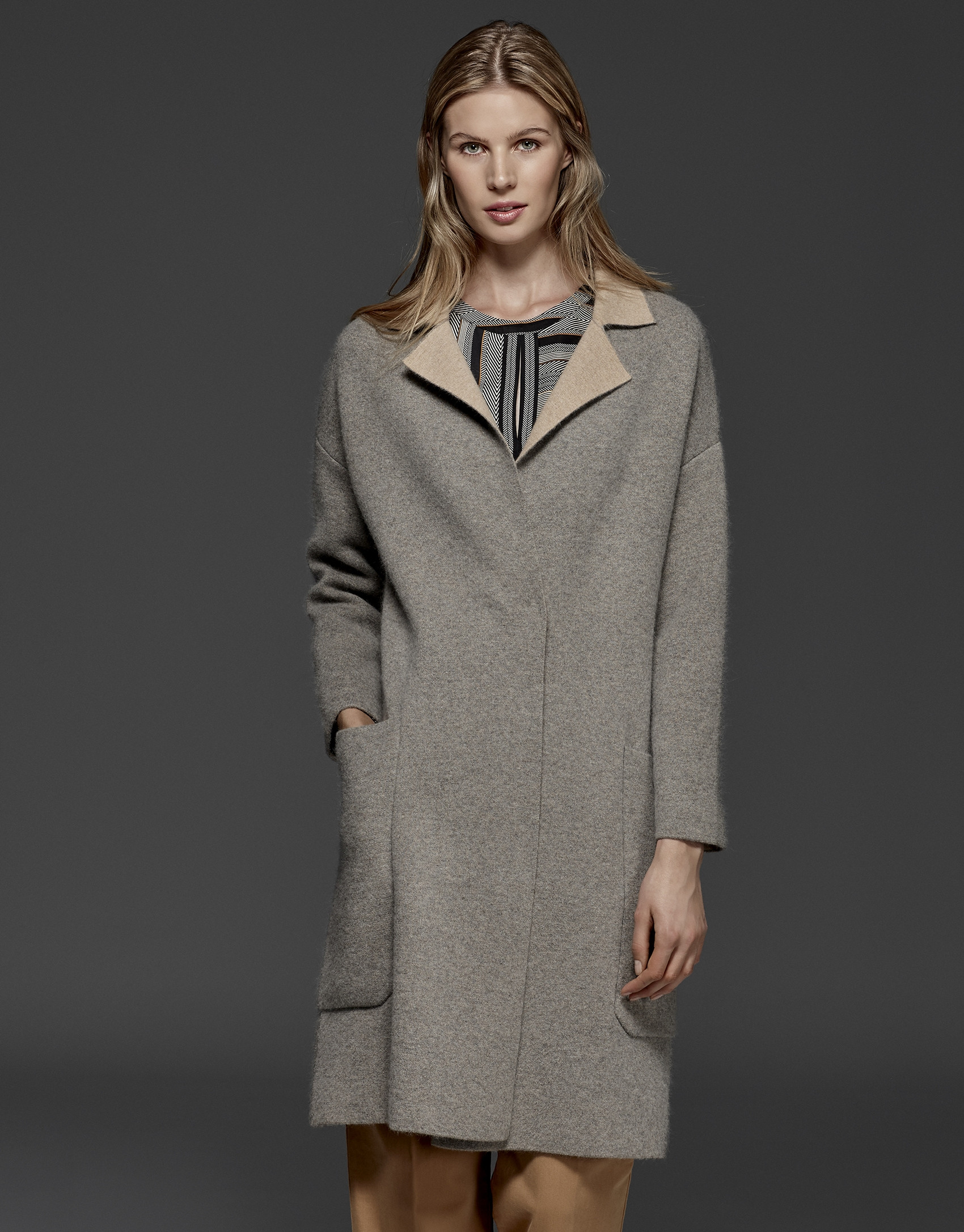 Grey, double-faced long coat