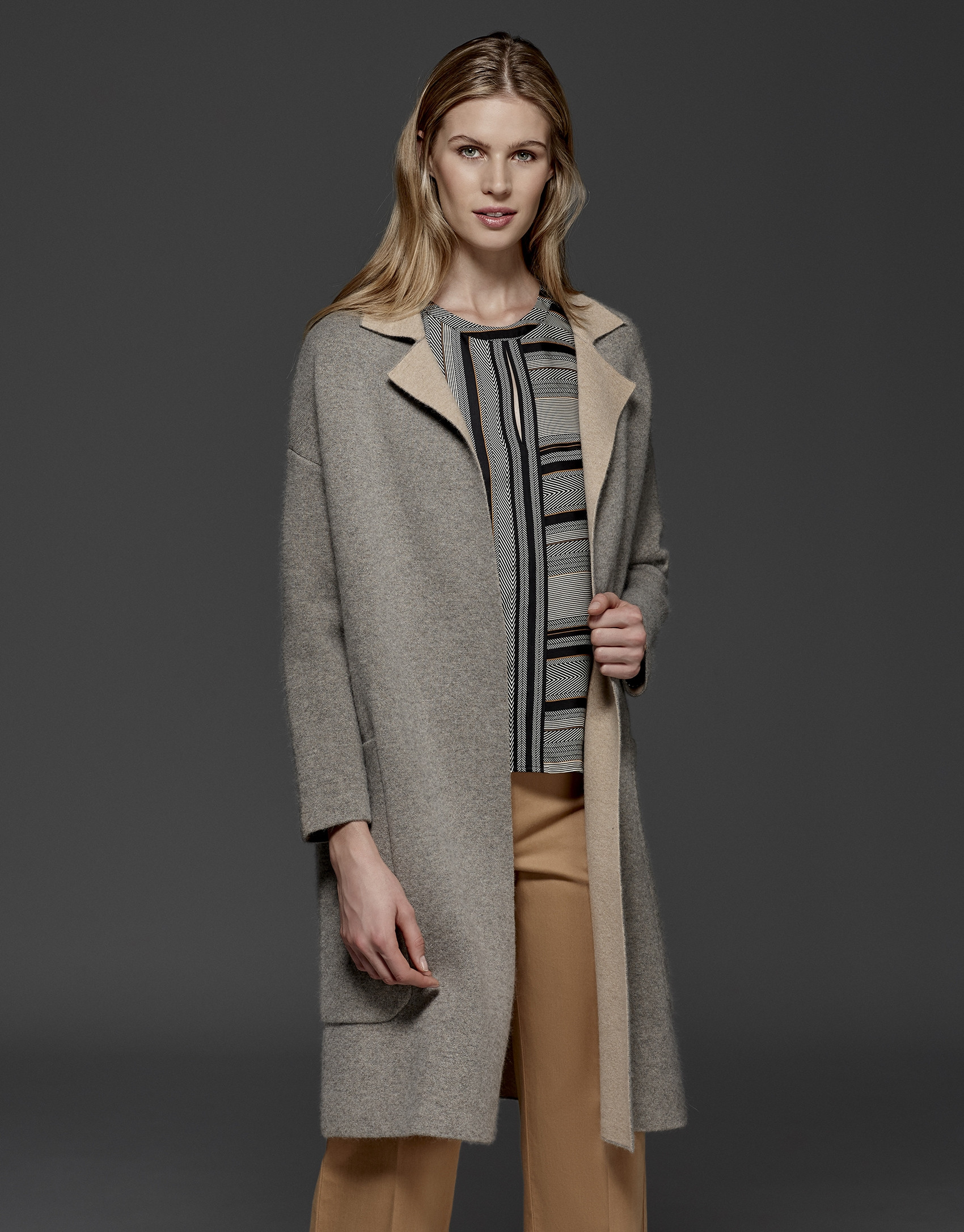Grey, double-faced long coat