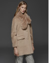 Beige retro coat with fur collar
