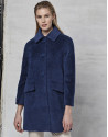 Dark blue retro coat with fur collar