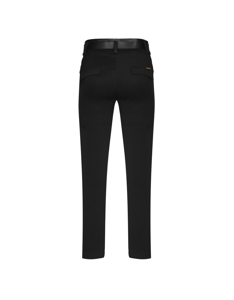 Pantalón en punto negro y apliques en piel 