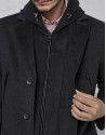 Abrigo con pechera y capucha desmontable gris oscuro