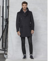 Abrigo con pechera y capucha desmontable gris oscuro