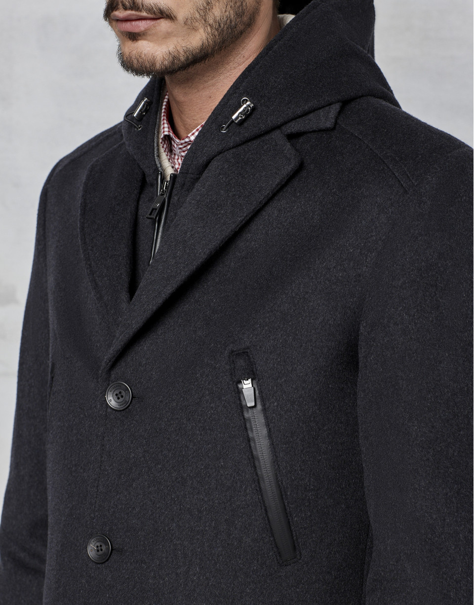 Abrigo con pechera y capucha desmontable gris oscuro