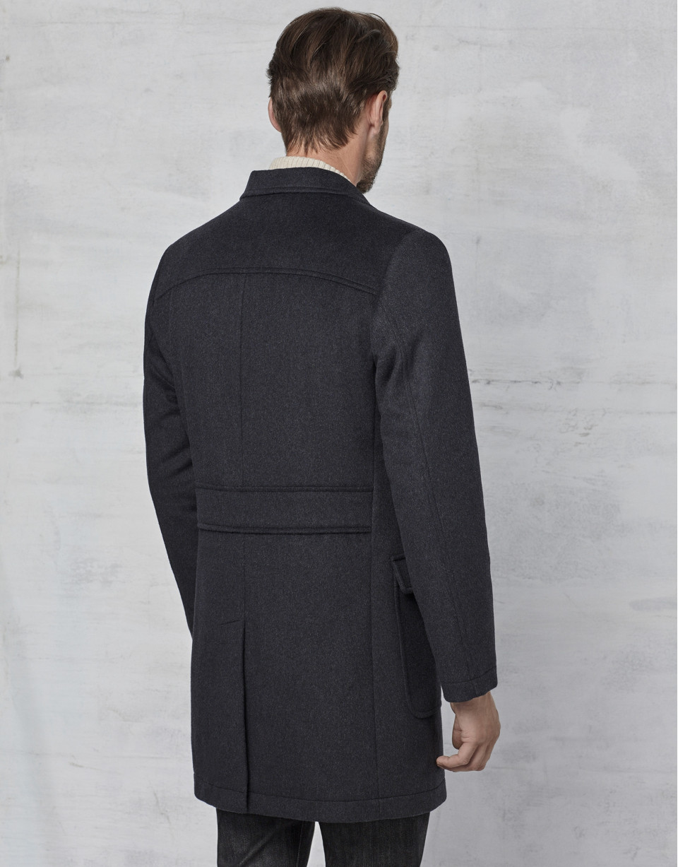 Abrigo con pechera y capucha desmontable gris oscuro