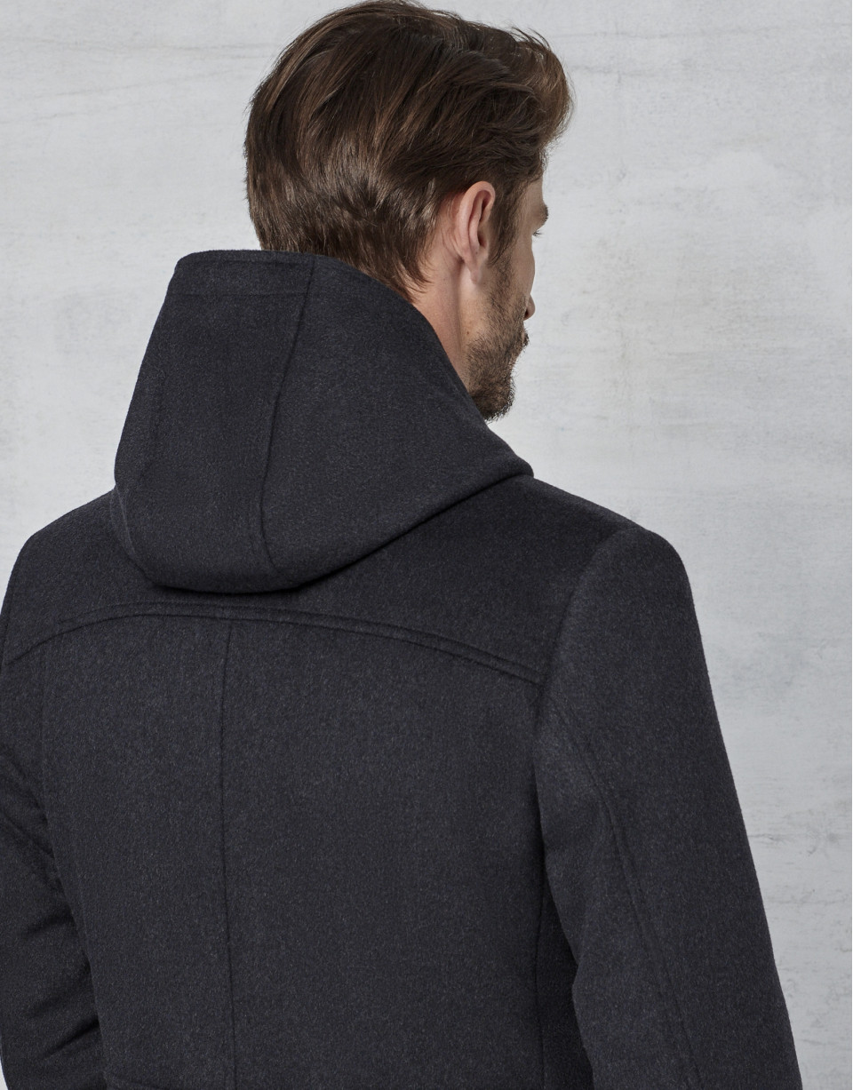 Abrigo con pechera y capucha desmontable gris oscuro