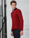 Red braided and cable-stitched sweater