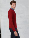 Red braided and cable-stitched sweater