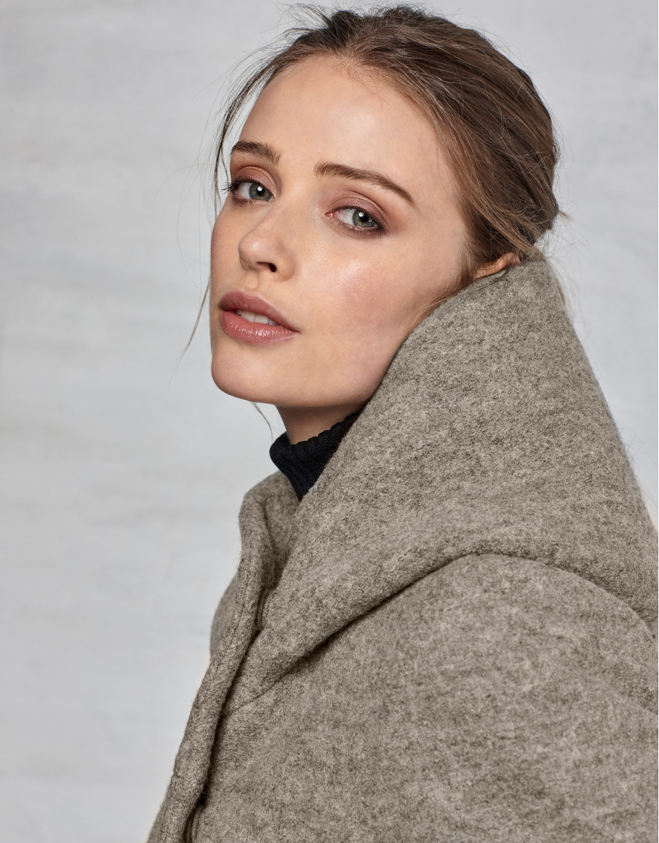 Beige virgin wool and fur coat