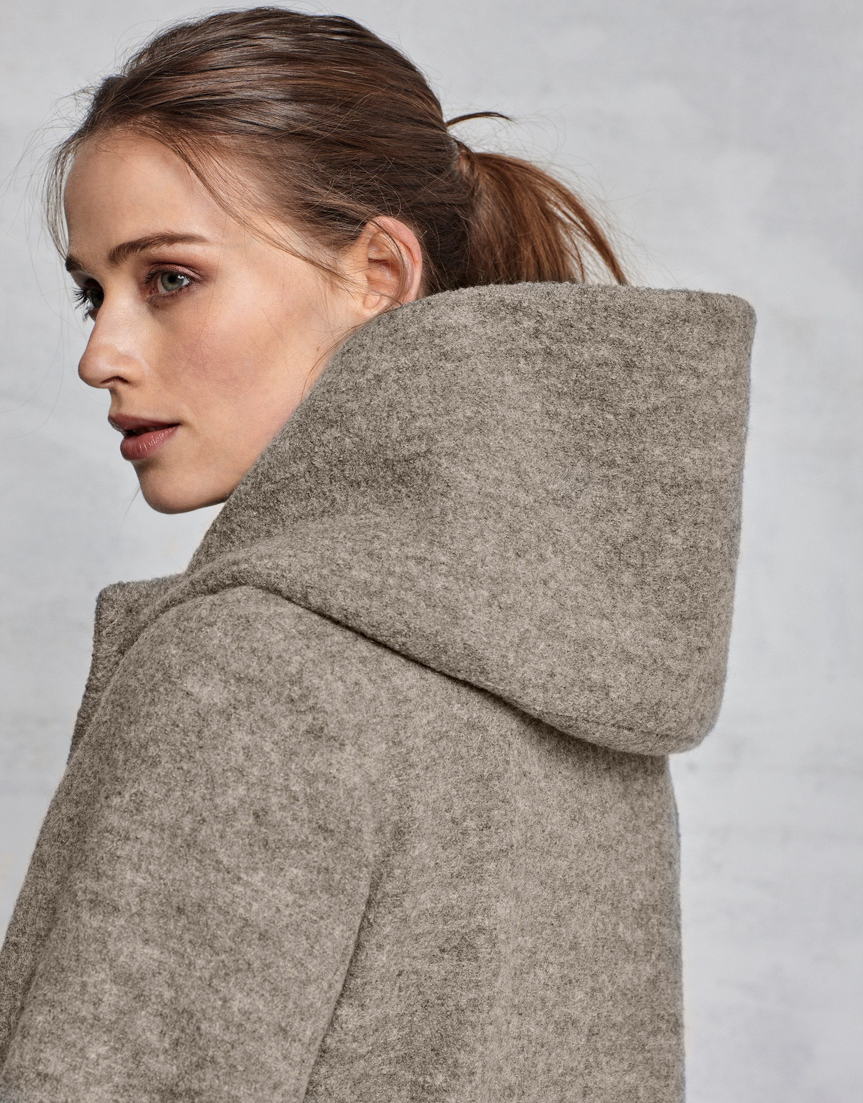 Beige virgin wool and fur coat
