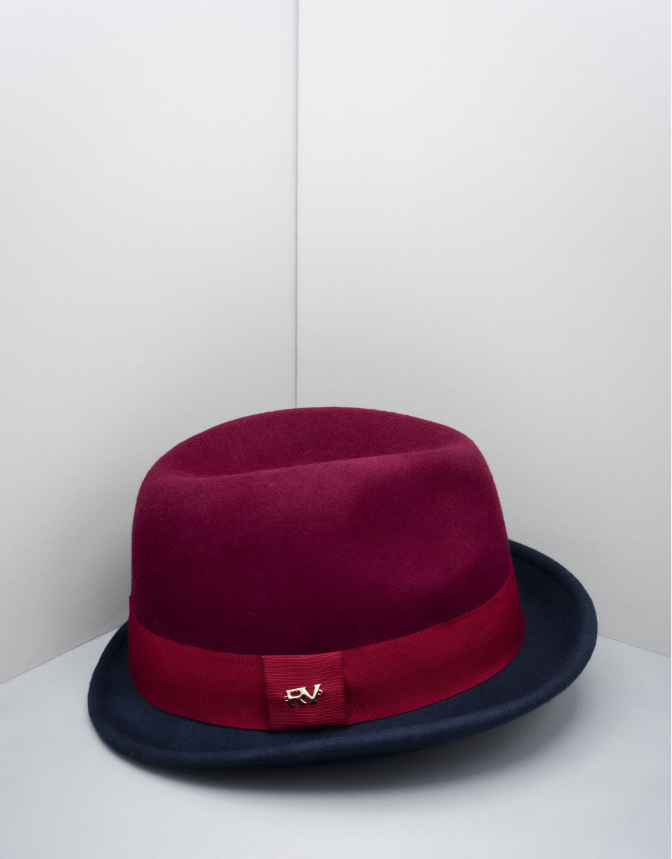 Burgundy and blue Borsalino hat