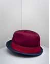 Burgundy and blue Borsalino hat
