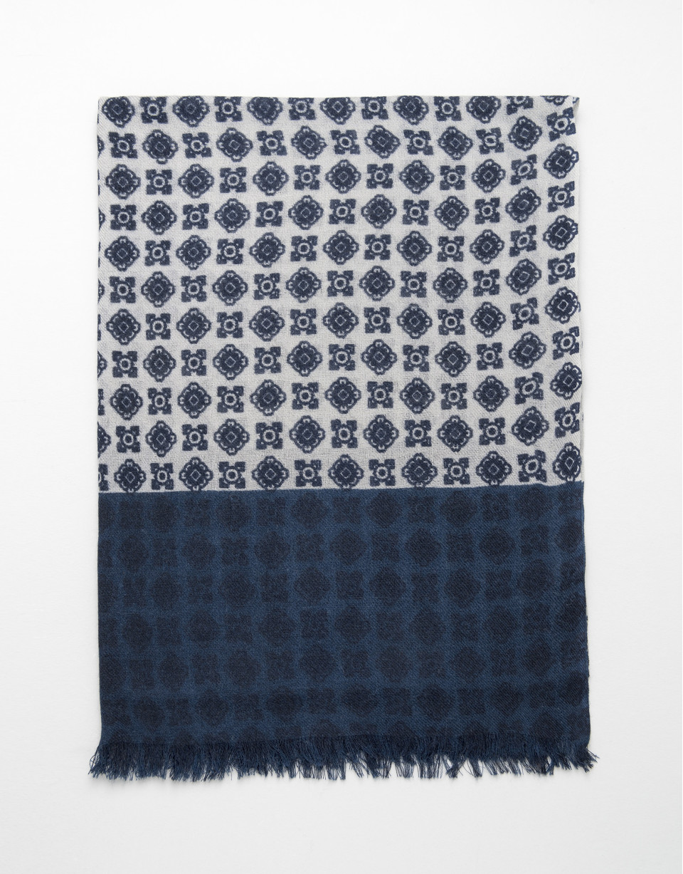Ivory scarf with navy blue trim 