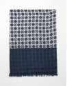 Ivory scarf with navy blue trim 
