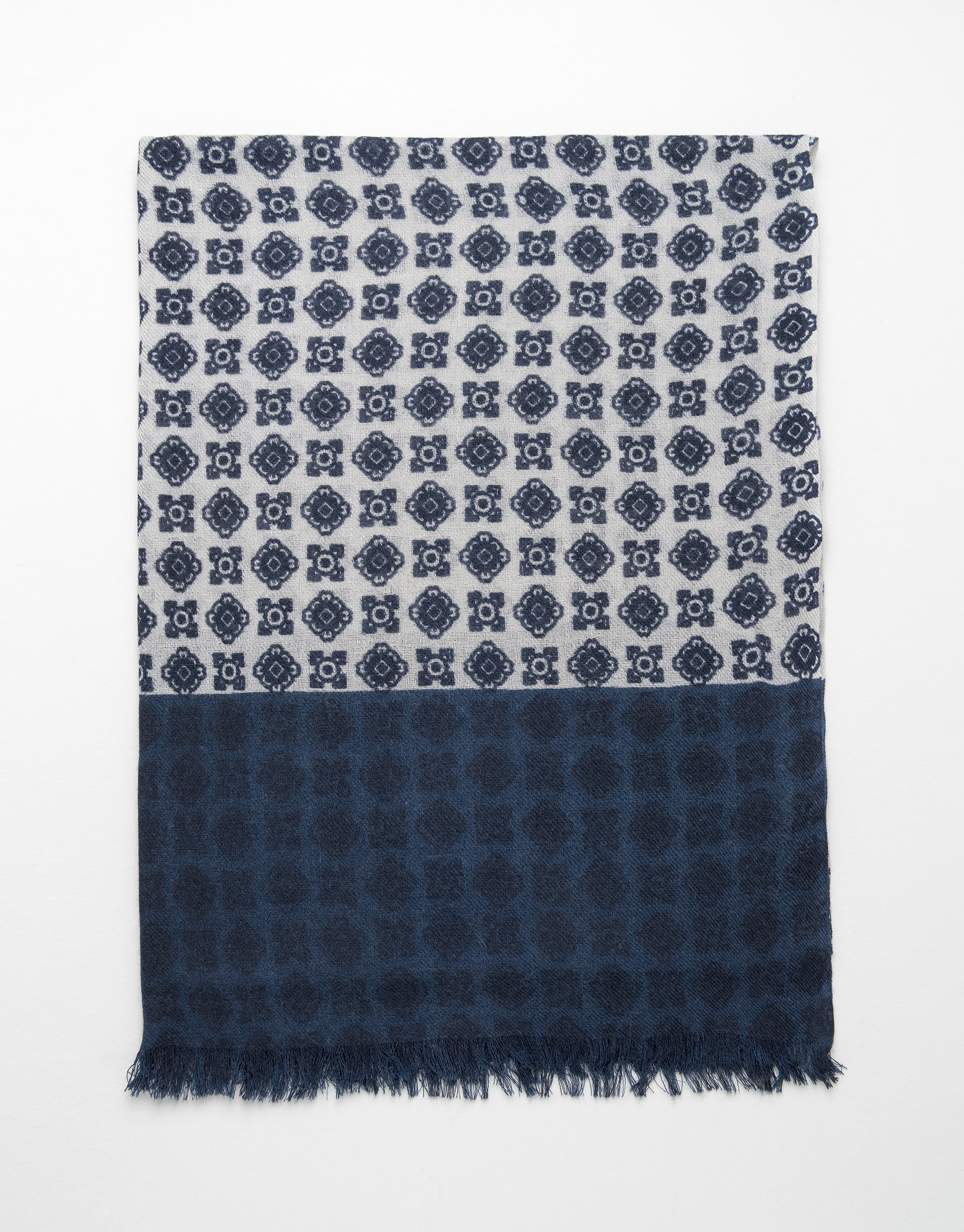 Ivory scarf with navy blue trim 