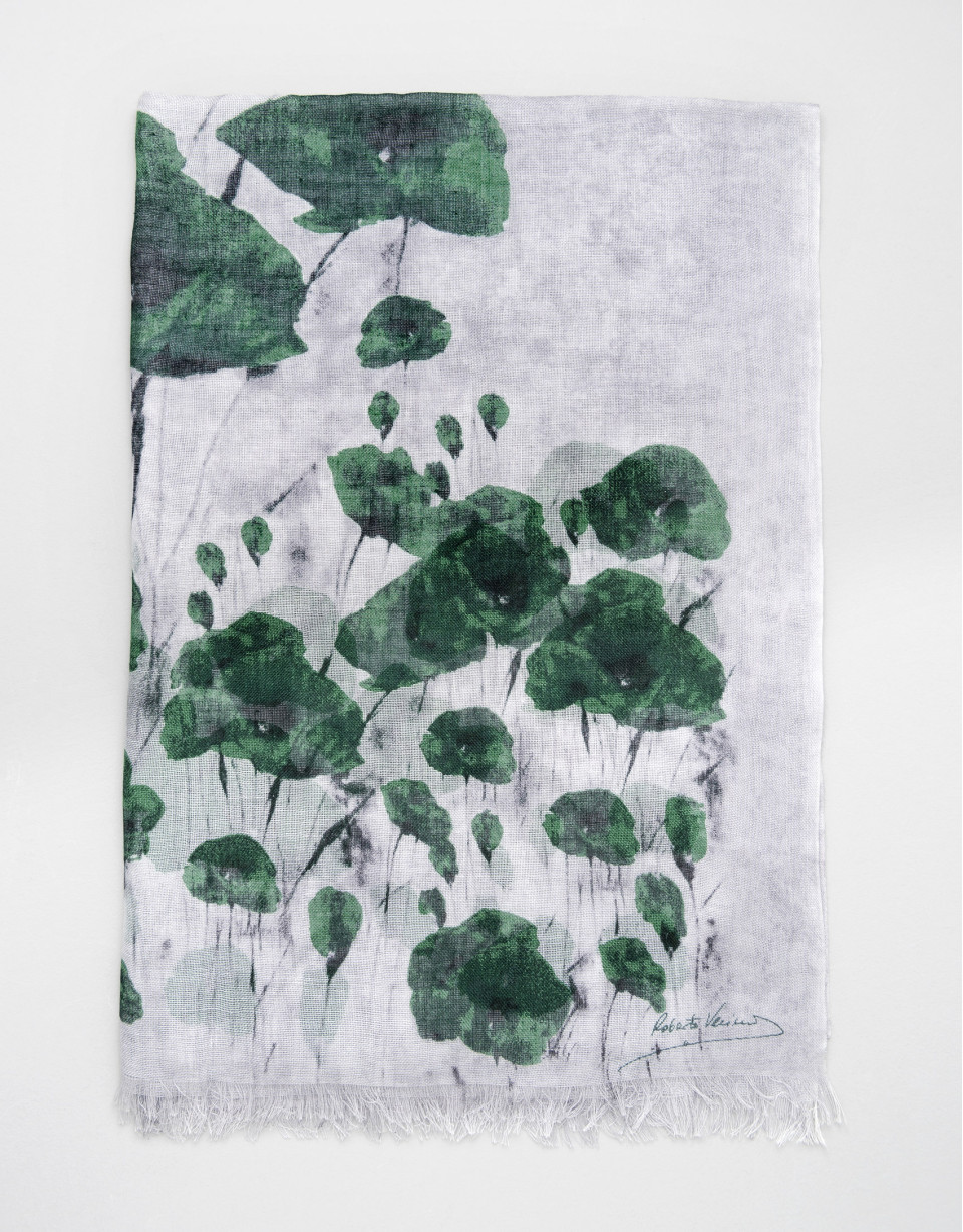 Foulard lana y seda flores verdes