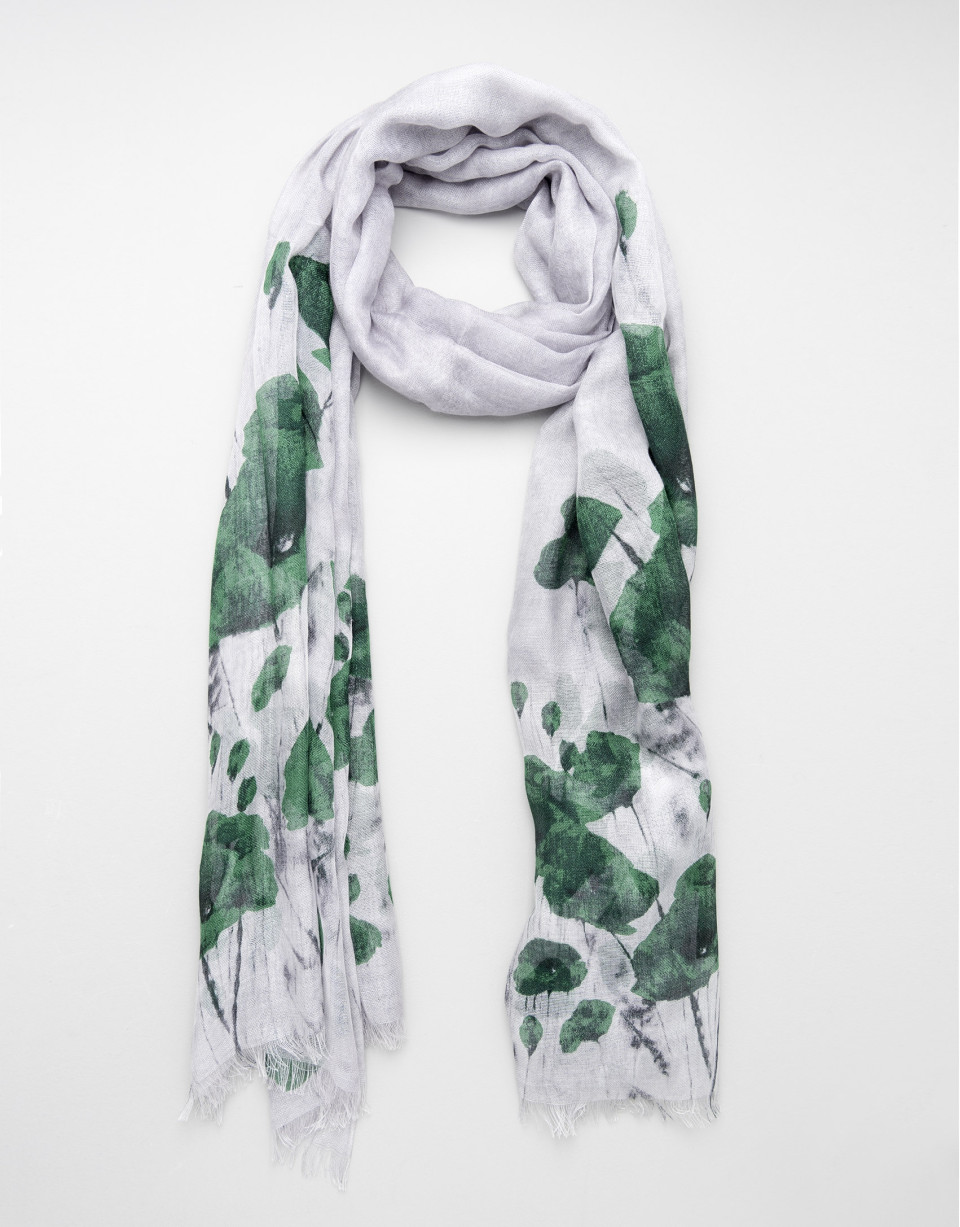 Foulard lana y seda flores verdes