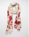 Red floral wool and silk scarf