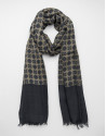Beige scarf with navy blue trim