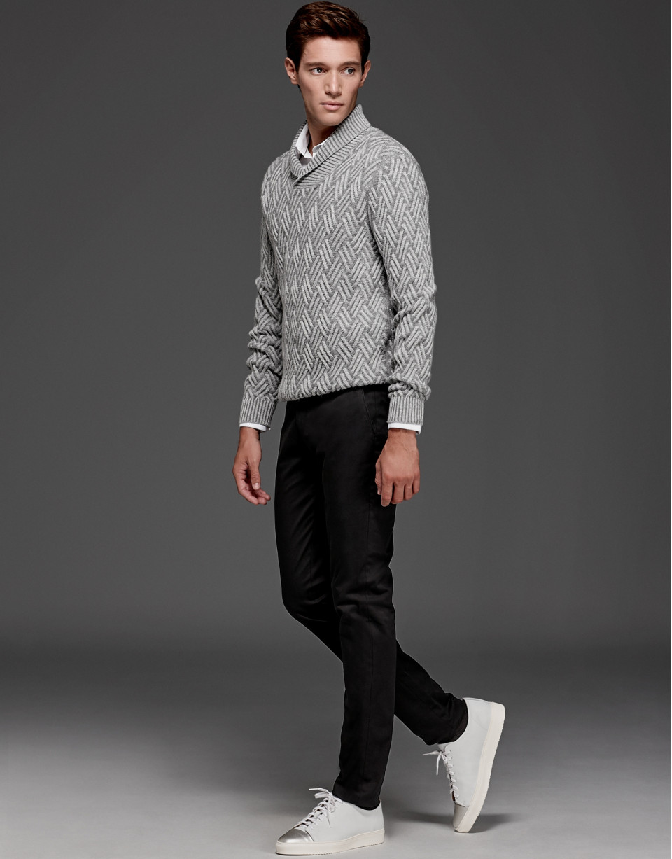 Gray sweater with tuxedo collar
