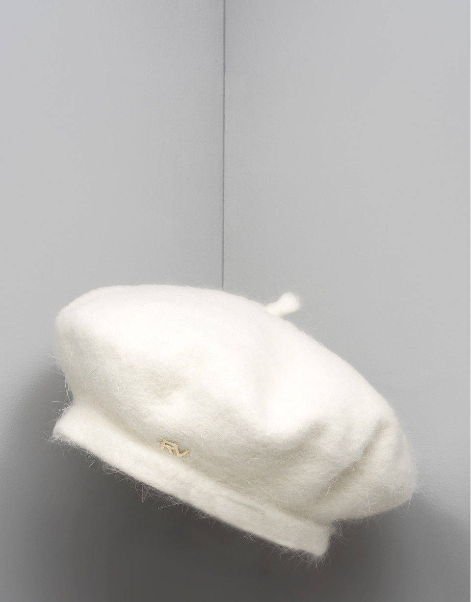 White wool and angora beret