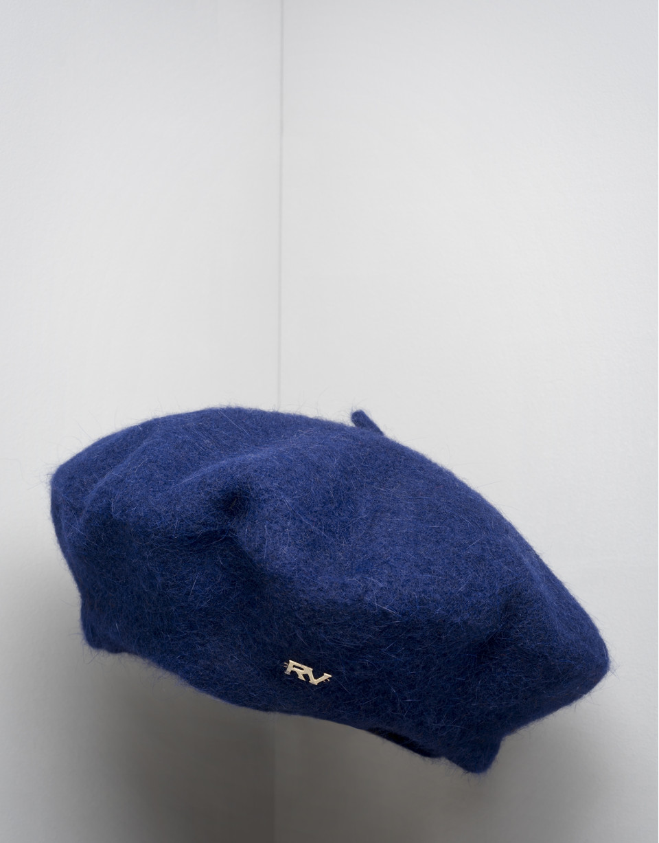 Blue wool and angora beret