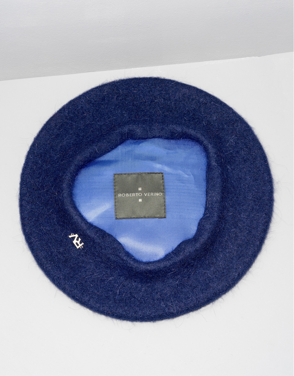 Blue wool and angora beret
