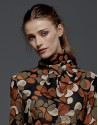 Retro print blouse with bow