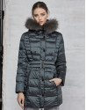 Long khaki ski jacket with leather