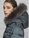 Long khaki ski jacket with leather