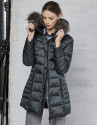 Long khaki ski jacket with leather