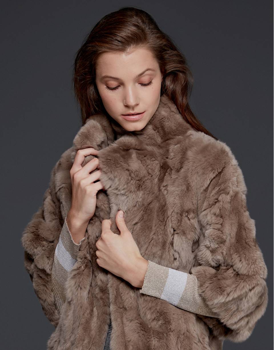 Long beige rabbit fur jacket