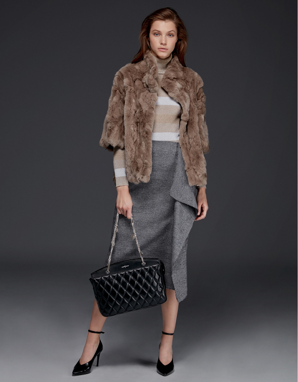 Long beige rabbit fur jacket