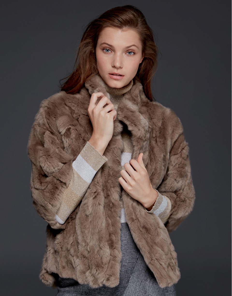 Long beige rabbit fur jacket