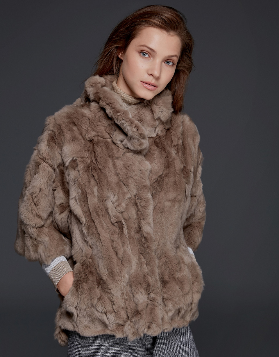 Long beige rabbit fur jacket