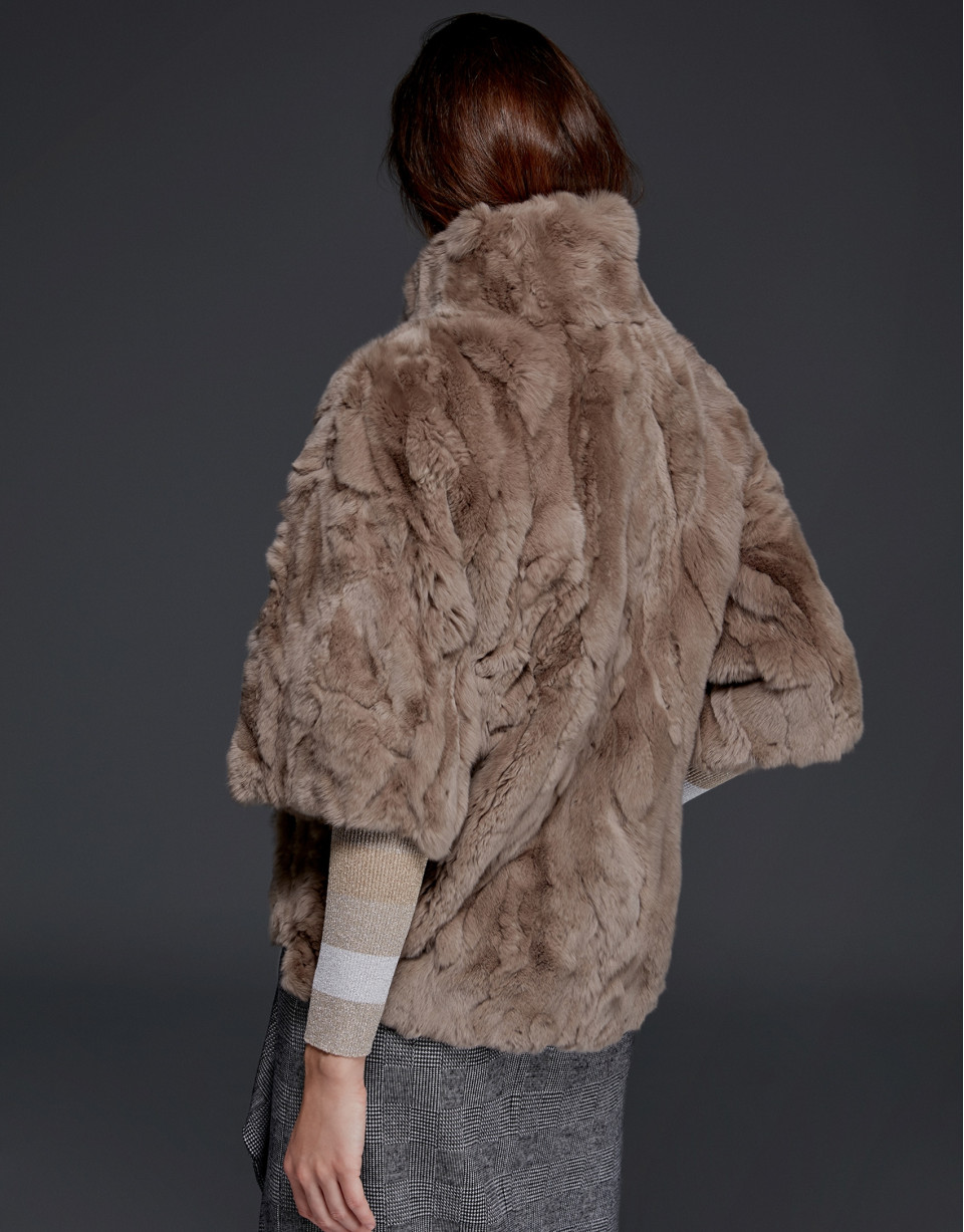 Long beige rabbit fur jacket