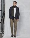 Beige scarf with navy blue trim