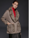 Taupe double-faced parka with fur collar