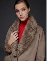 Taupe double-faced parka with fur collar