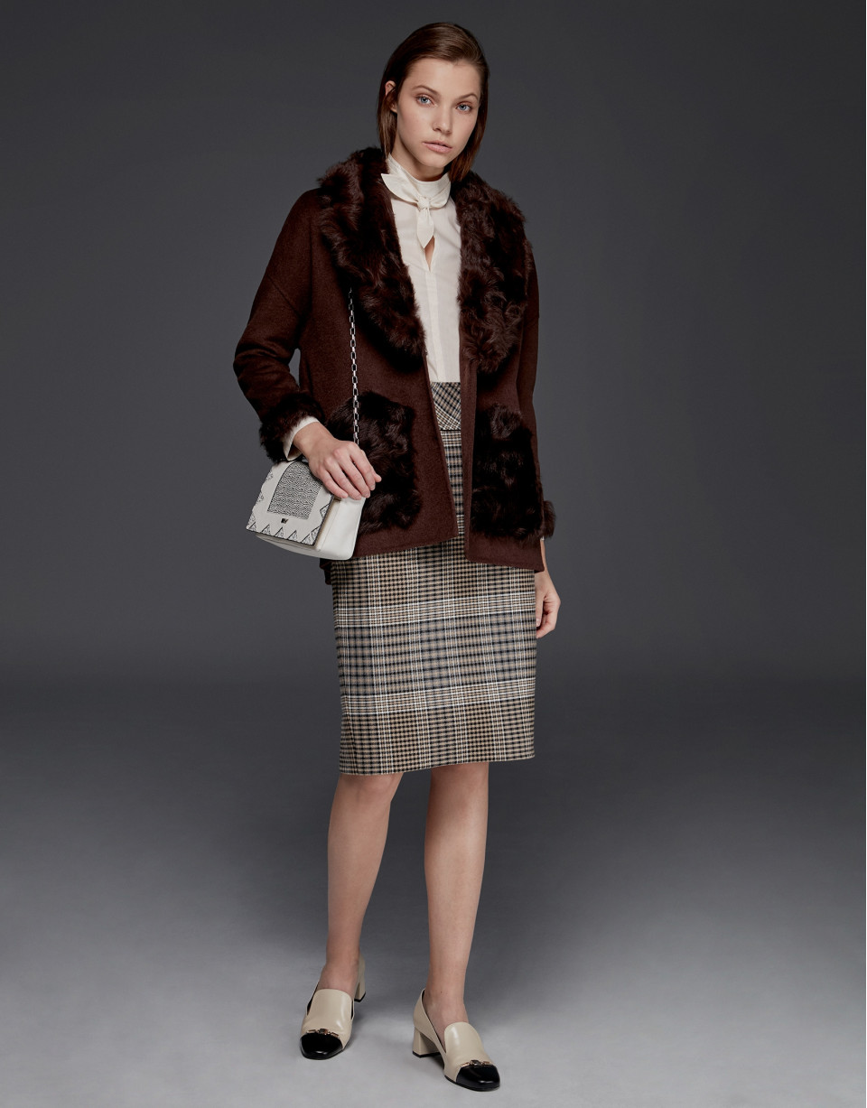 Brown double-faced parka with fur collar