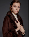 Brown double-faced parka with fur collar