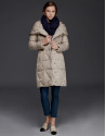 Long navy beige quilted ski jacket