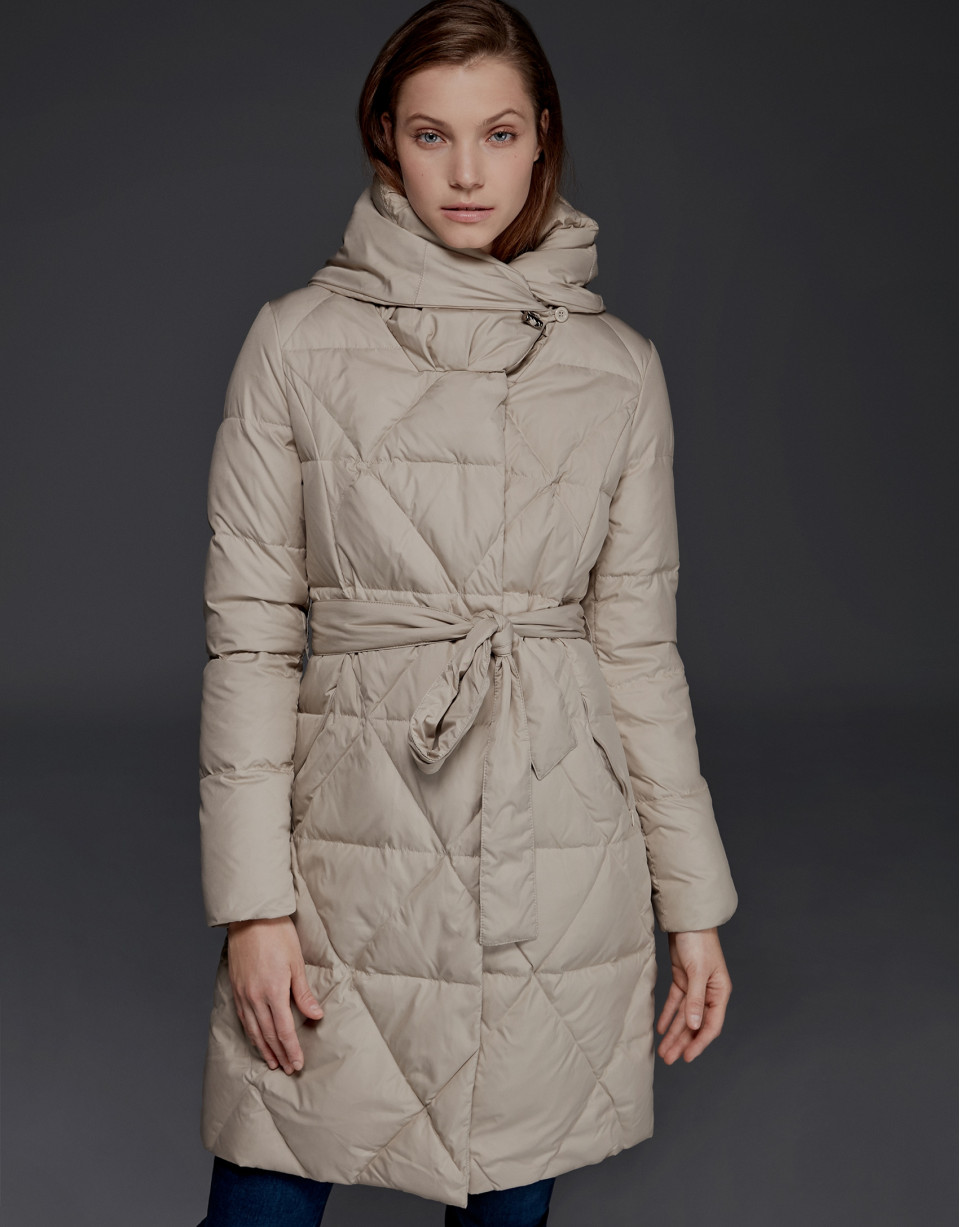 Long navy beige quilted ski jacket