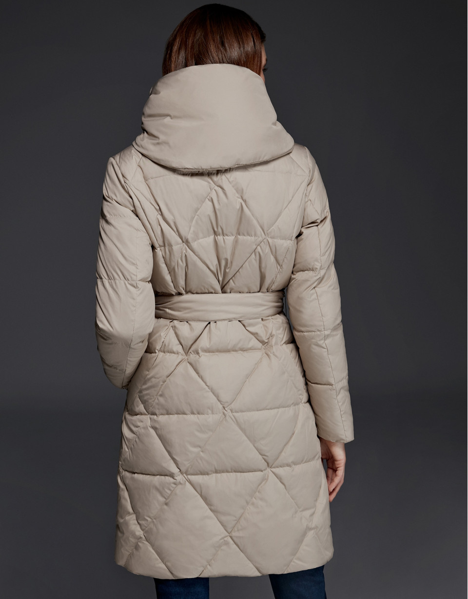 Long navy beige quilted ski jacket
